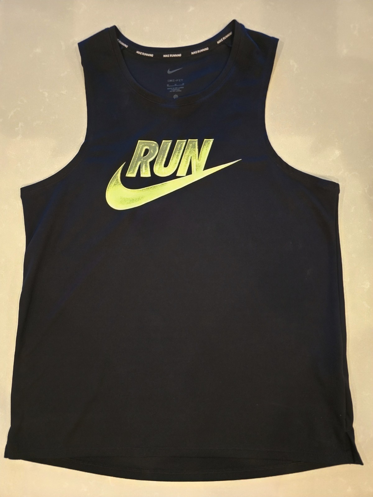 Nike Mens Running Tank Top, Size M, Black/ VOLT Green gallery