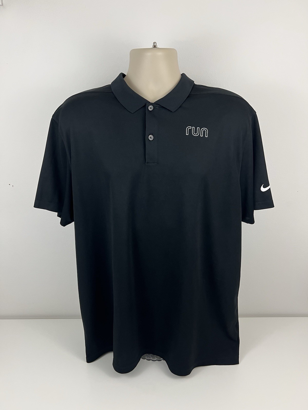 Nike Run Dri Fit Black Polo Shirt Mens Size XL Short Sleeve Pullover Golf USED gallery