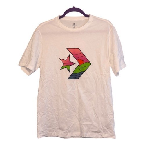 Converse All Star Chevron Sunset Graphic Tee White Pink Green Knit XS gallery
