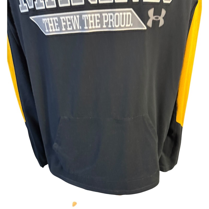 Under Armour USMC Marine Corps Hoodie T-Shirt Mens XL Black Yellow Military gallery