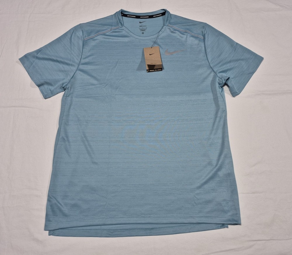 Nike Men’s Dri Fit Miler Running Shirt AJ7565-464 Emerald Ocean Blue Reflective