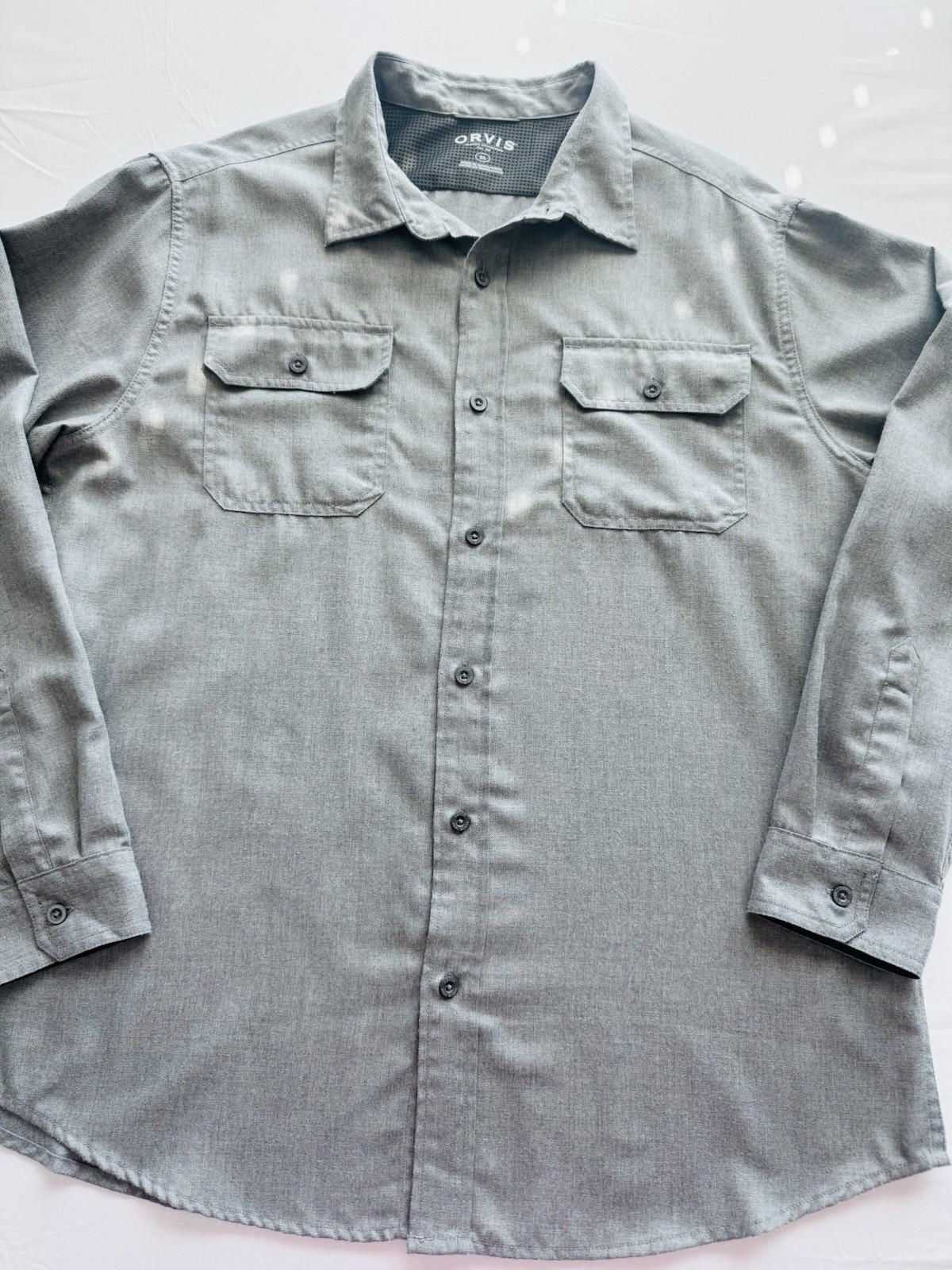 ORVIS Men’s Flannel Shirt, XL, Gray, Solid Classic Long Sleeve LS, Pockets gallery