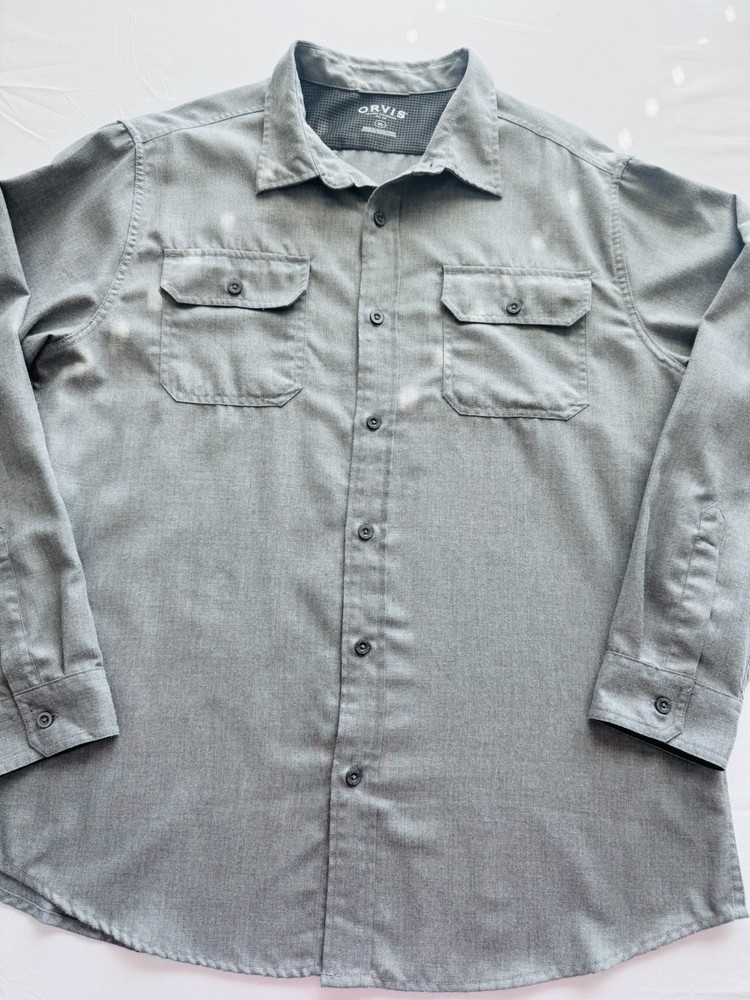 ORVIS Men’s Flannel Shirt, XL, Gray, Solid Classic Long Sleeve LS, Pockets