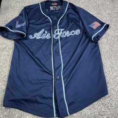 Air Force Shirt Mens Large Navy Baseball Jersey Button Up Military USAF Patch
