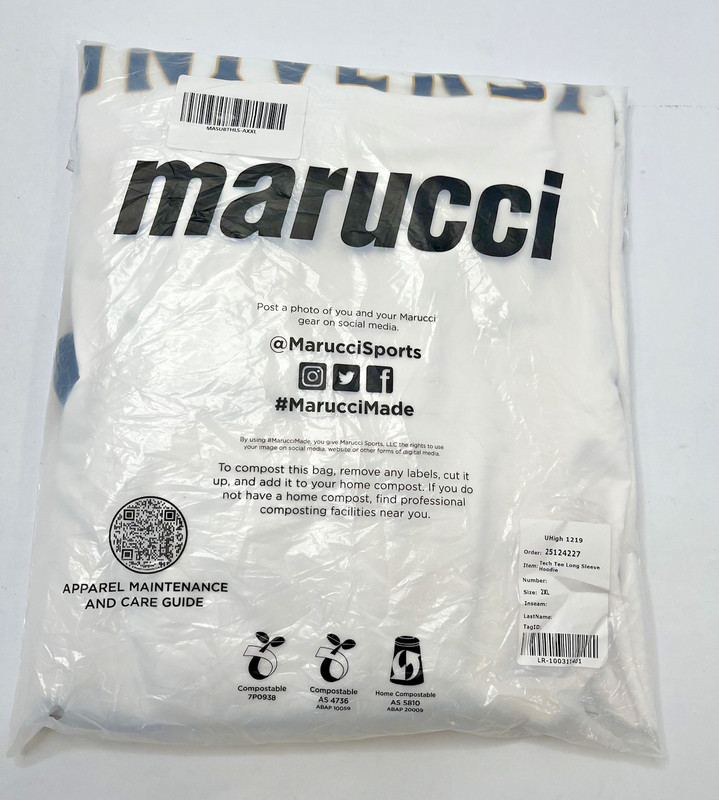 Marucci Shirt Mens 2XL White Black Tech Tee Long Sleeve Hooded Baseball gallery