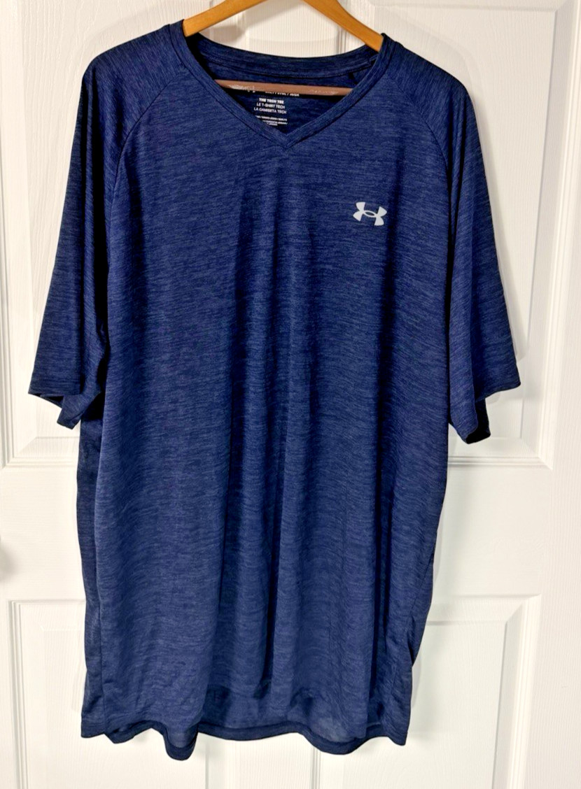 Under Armour HeatGear V Neck T Shirt Mens 3XLT Navy Athletic Workout gallery