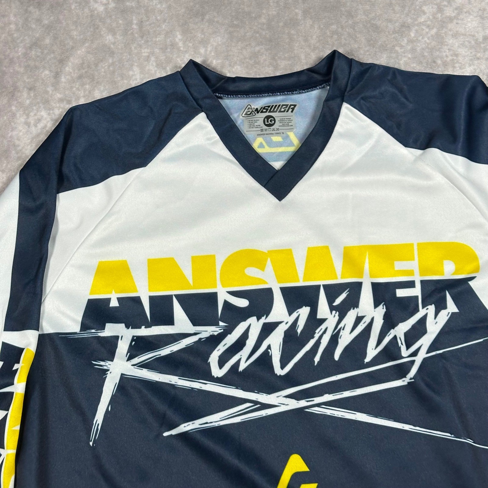 Answer Racing Motocross Jersey Navy White Yellow Graphic Dirt Bike Mens L Y2K gallery