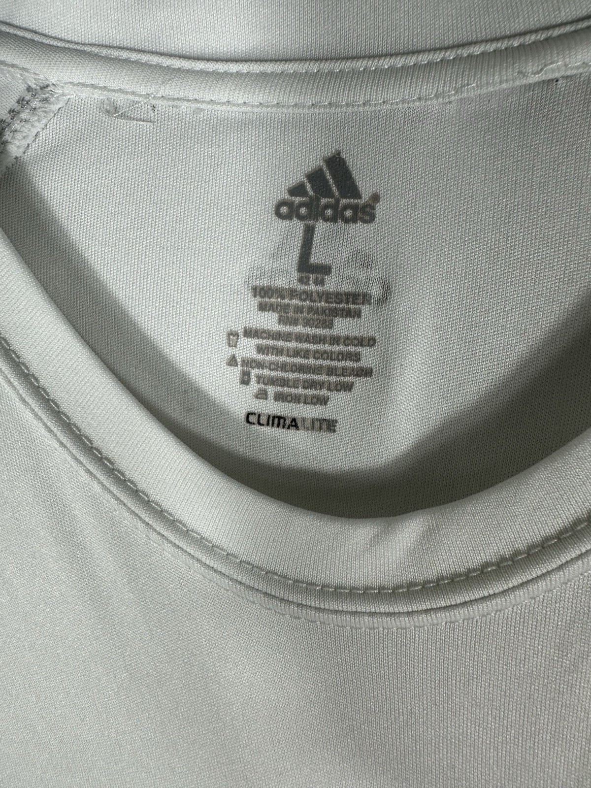 Adidas Climalite Men’s L White Short Sleeve Athletic Shirt Crew Neck Performance gallery