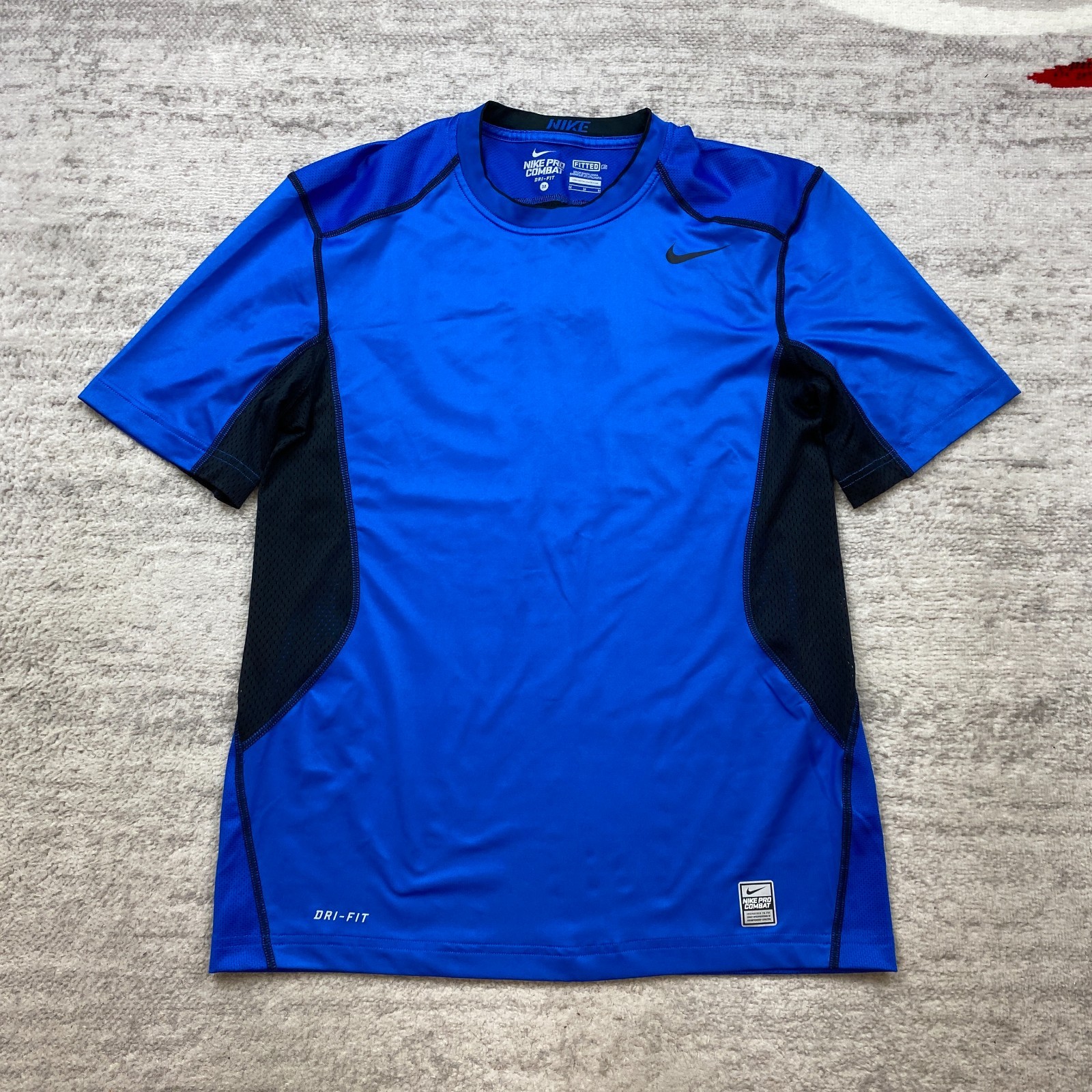 Nike Pro Combat Shirt Medium Blue Black Performance Swoosh Drifit Prep Hiker Men gallery