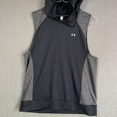 Under Armour Hooded Tank Mens Medium Black Gray ColdGear Sleeveless Athletic