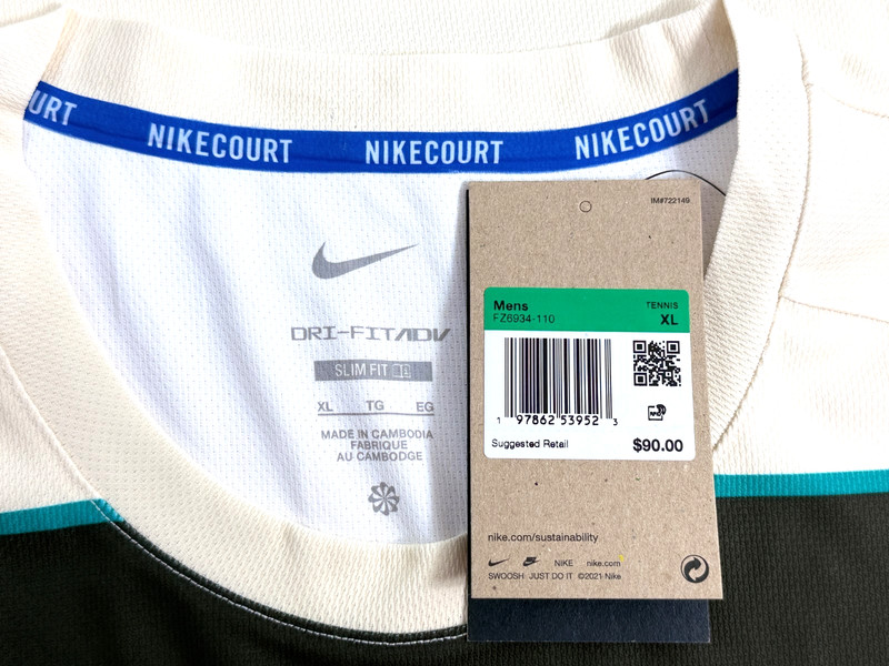 Nike Court Slam Dri-FIT ADV Tennis Top Pale Ivory Black Men`s Size XL FZ6934-110 gallery