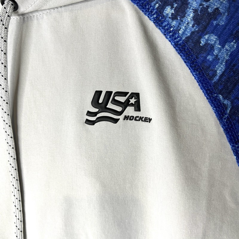 USA Hockey Hooded Pullover Shirt Mens Small Blue Camo Long Sleeve Athletic Top gallery