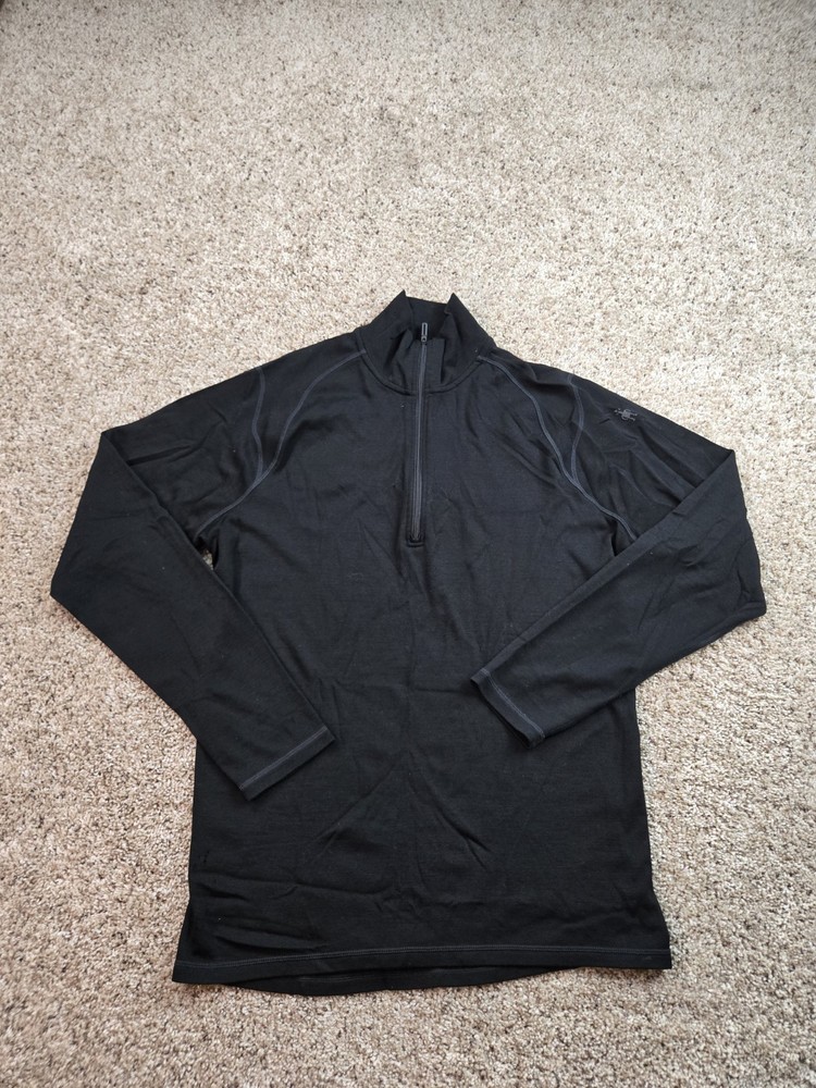 Smartwool 1/2 Zip Pullover Mens Large Black 250 Merino Wool Long Sleeve Mock