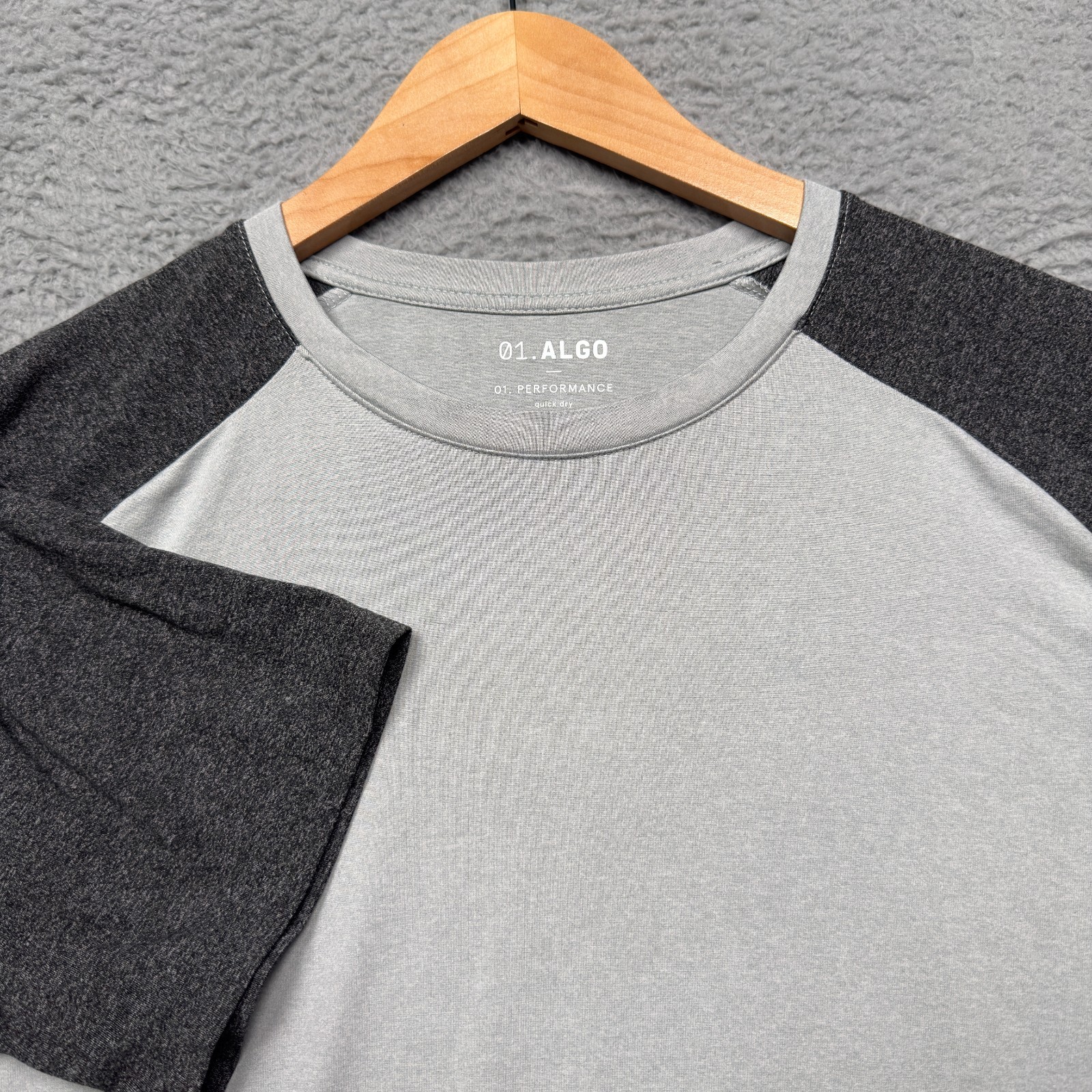 01. ALGO Performance Shirt Mens Medium Gray Training Athletic Raglan Sleeve gallery