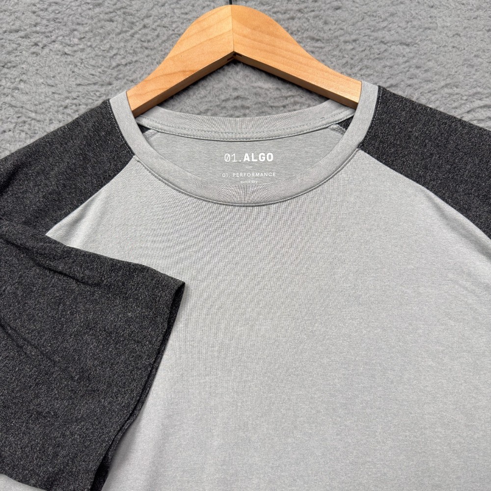 01. ALGO Performance Shirt Mens Medium Gray Training Athletic Raglan Sleeve