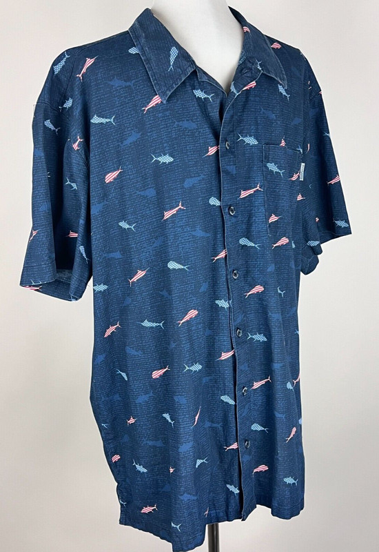 COLUMBIA PFG Men S/S 'Trollers Best Shirt in USA Patriotic Fish' - XL, Navy Red gallery