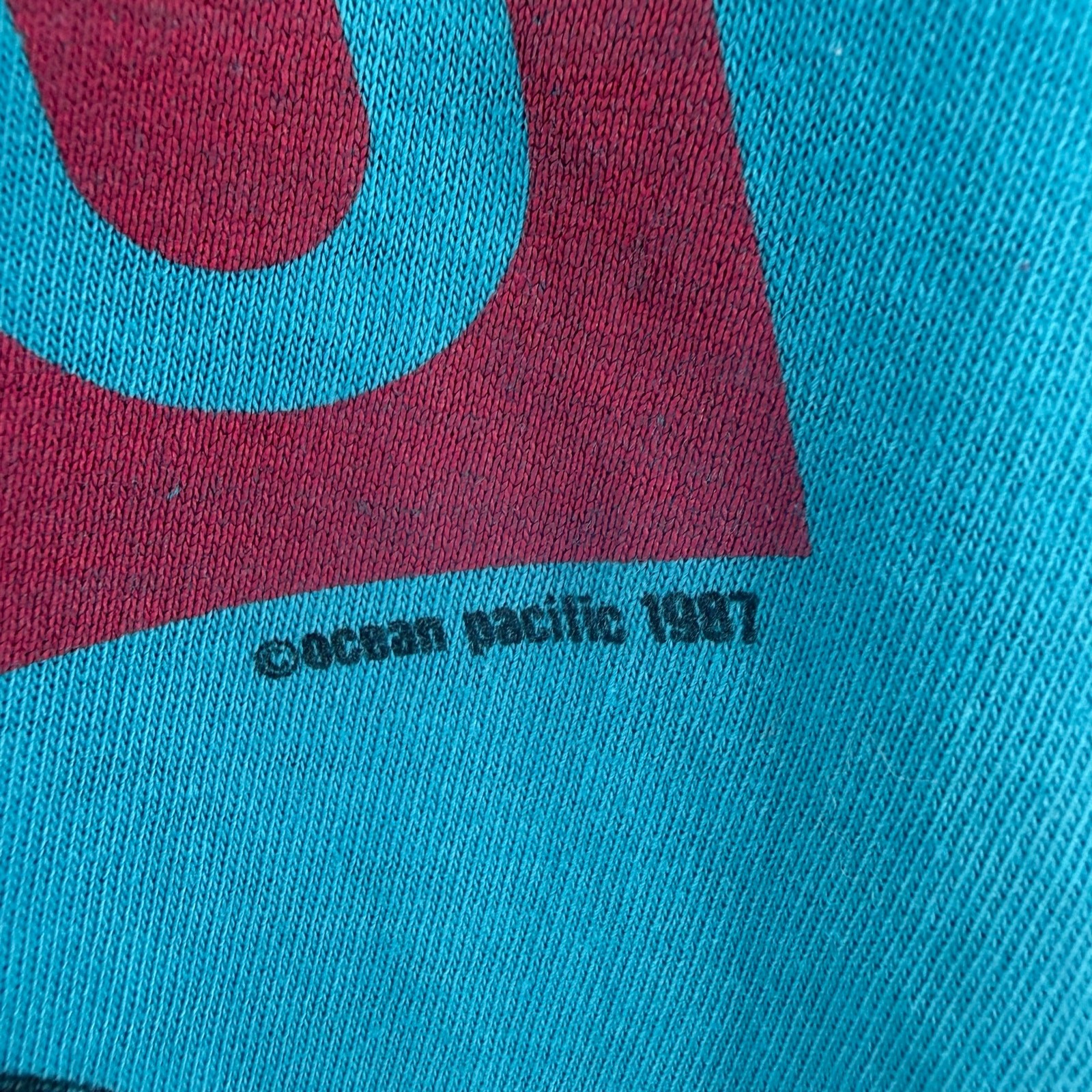 Vintage 1987 Ocean Pacific OP Tank Top Medium Surf Graphic Made USA Teal Pink gallery