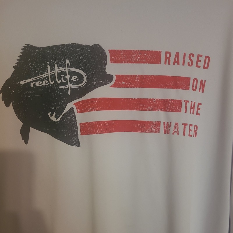 Reel Life Mens Long Sleeve Shirt White Fishing American Flag Fish Medium gallery