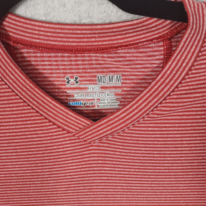Under Armour Size MEDIUM RED Stripe Fitted Cold Gear Long Sleeve V-Neck gallery