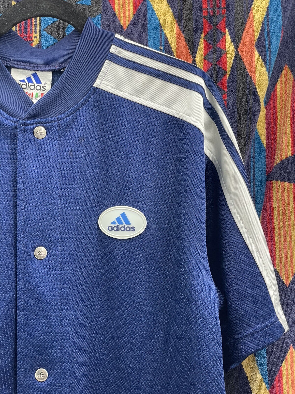 Adidas Mens Snap Shooting Shirt Basketball Warm Up Vintage Medium Navy Blue gallery