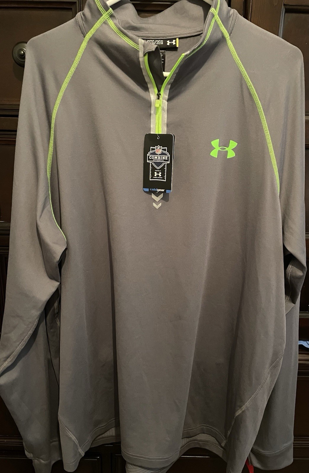Under Armour ColdGear 1/4 Zip Mock Neck Pullover Gray Green 2XL Long Sleeve gallery