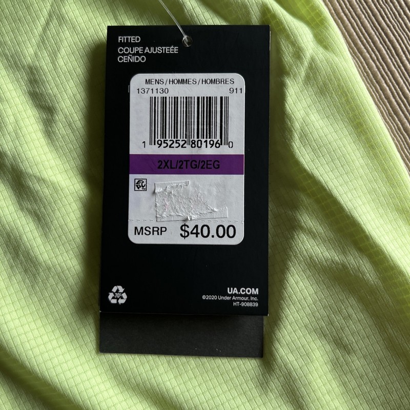 Under Armour CoolSwitch Run Singlet Men’s 2XL Yellow Fitted Tank 1371130 NWT $40 gallery