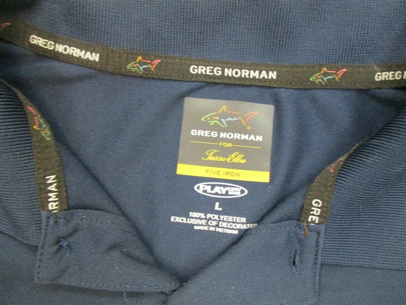 GREG NORMAN Men's Size L Play Dry Tasso Ella Golf Navy Blue Polo Shirt gallery