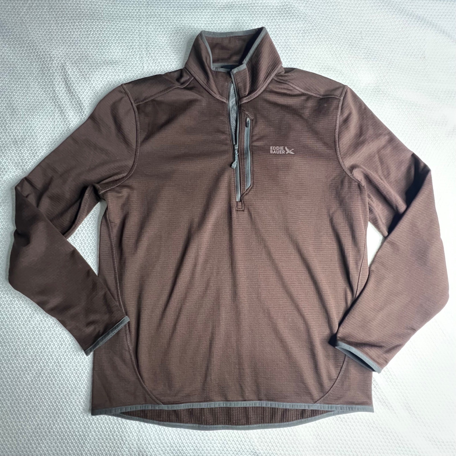 Eddie Bauer Mens Size Med Brown Quarter Zip Pullover Fleece Sweatshirt Mock Neck gallery