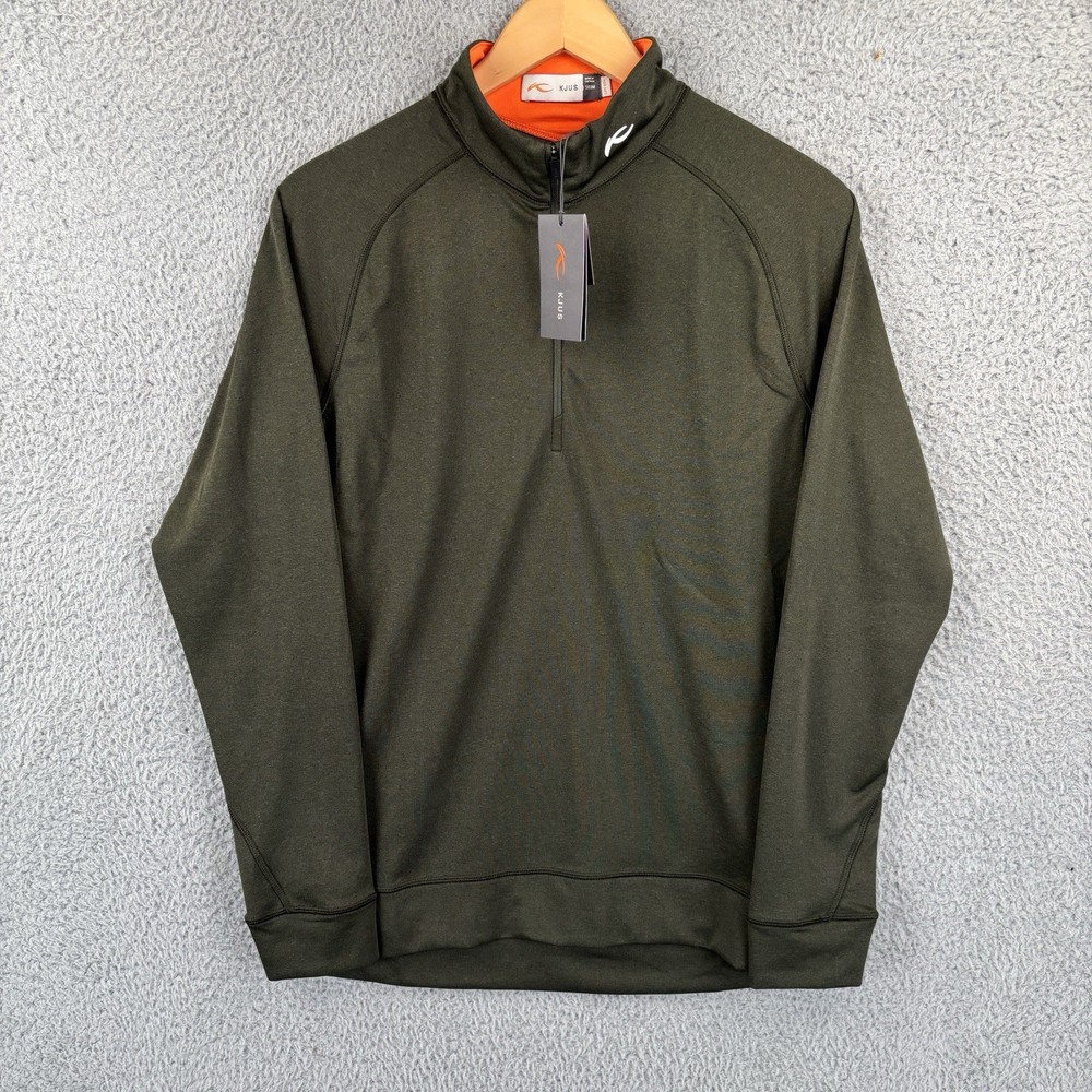 KJUS Golf Pullover Mens Medium/50 Keano Midlayer Half Zip Dark Olive *NEW*