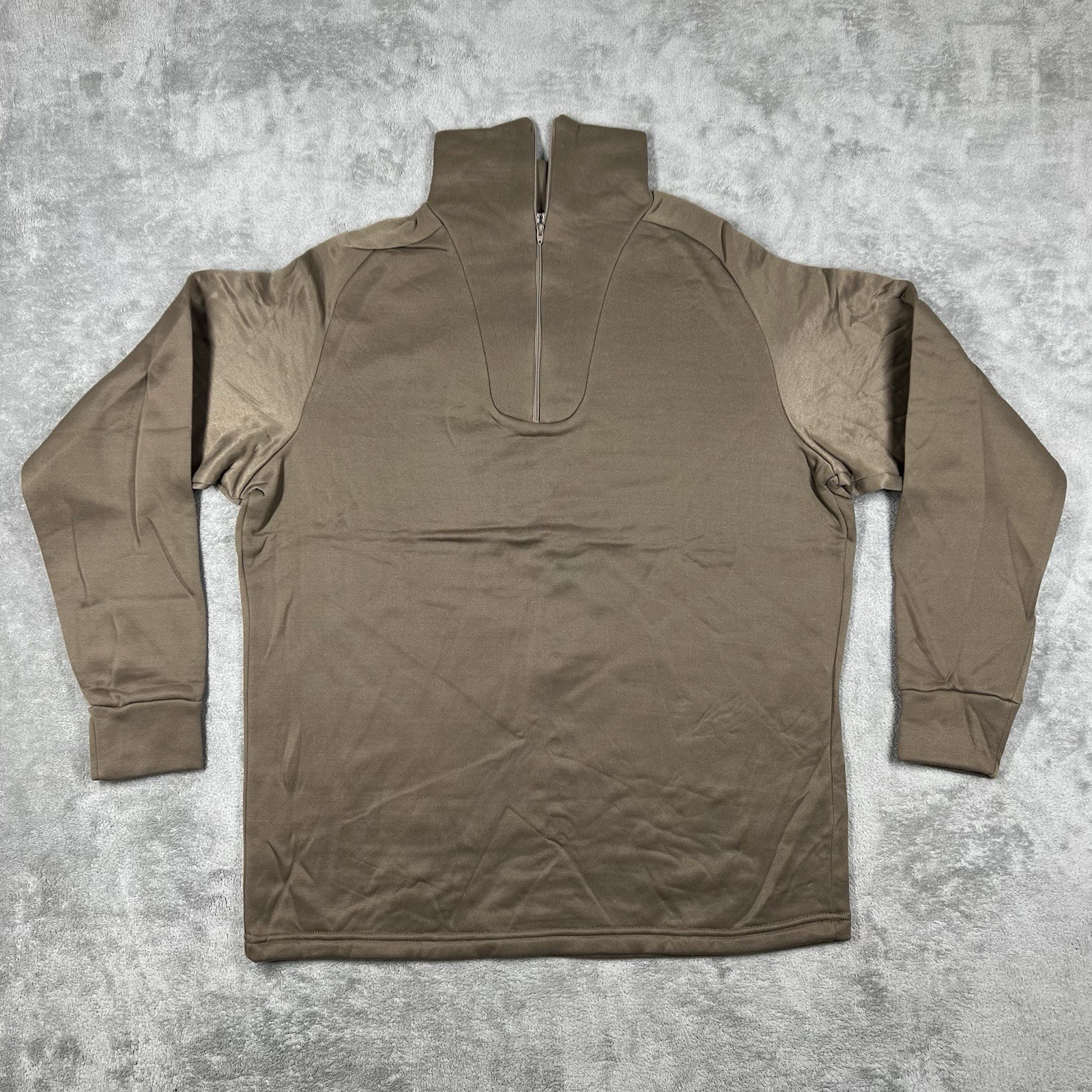 NEW Military Issue Cold Weather Undershirt Men’s Large 1/4 Zip Brown Pullover gallery