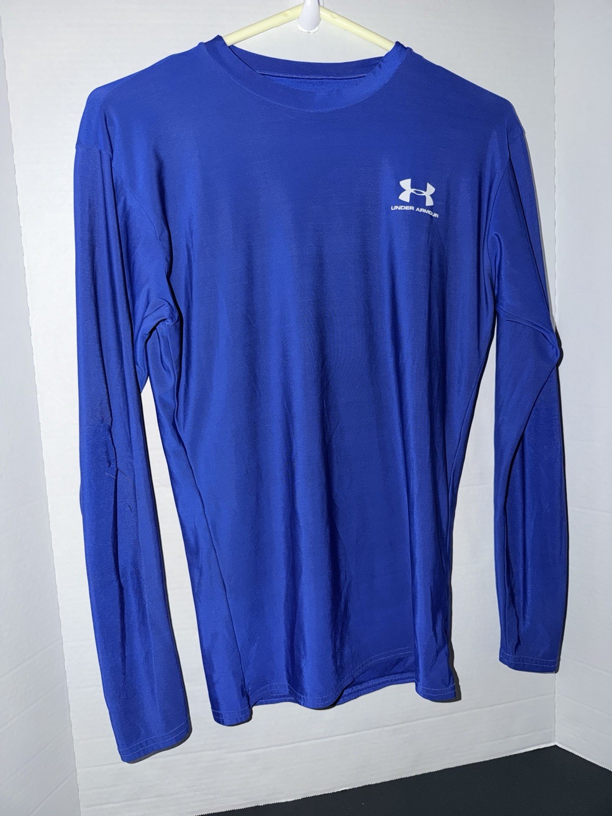 Under Armour Men's LG Blue Crew Neck Long Sleeve Athletic Fit Tee Stretch Logo gallery