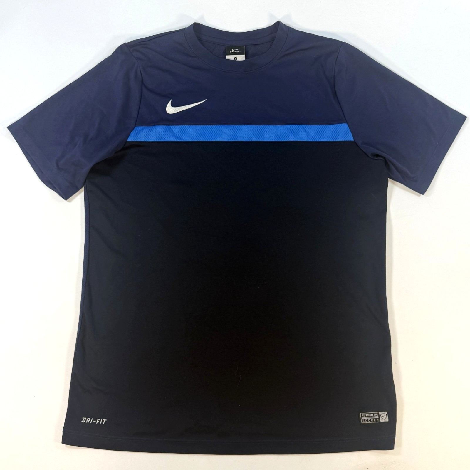 Nike Dri-FIT Soccer Jersey Men’s Large Navy Black Blue Mesh Short Sleeve gallery