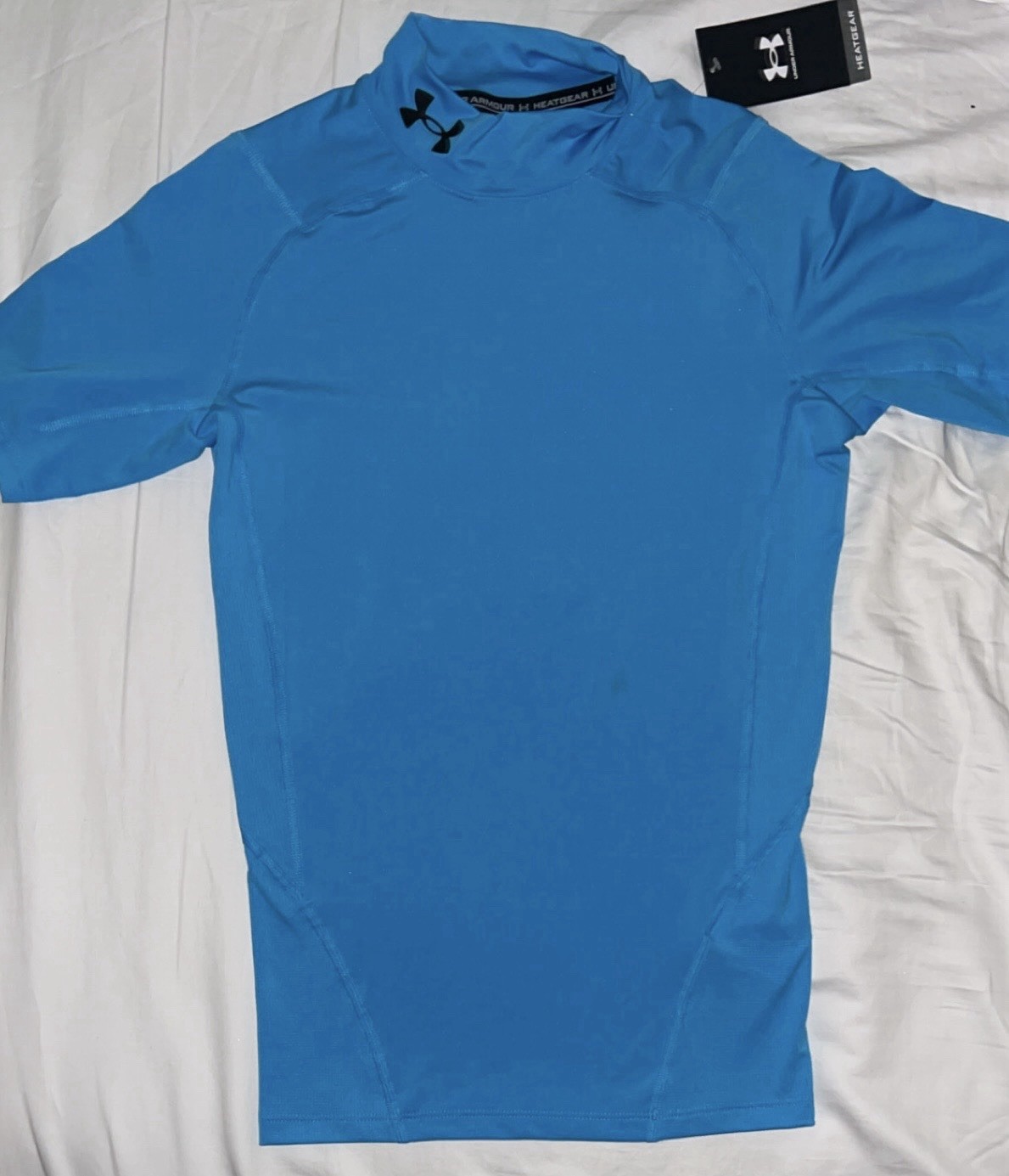 Under Armour HeatGear Compression Shirt Mens Medium Blue Mock Neck Short Sleeve gallery