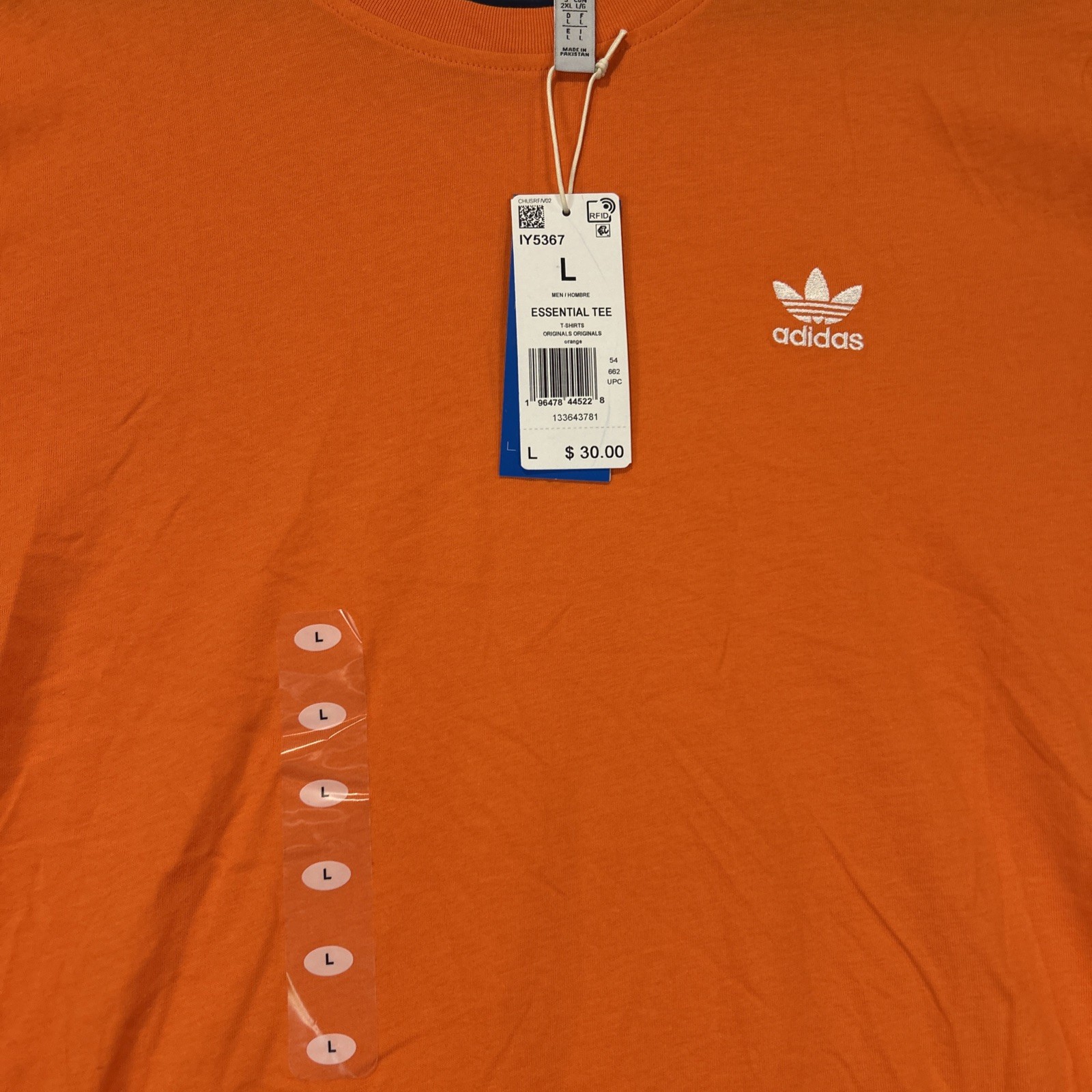 Adidas Essentials TShirt Large Orange Embroidered Logo Trefoil Mens IY5367 gallery