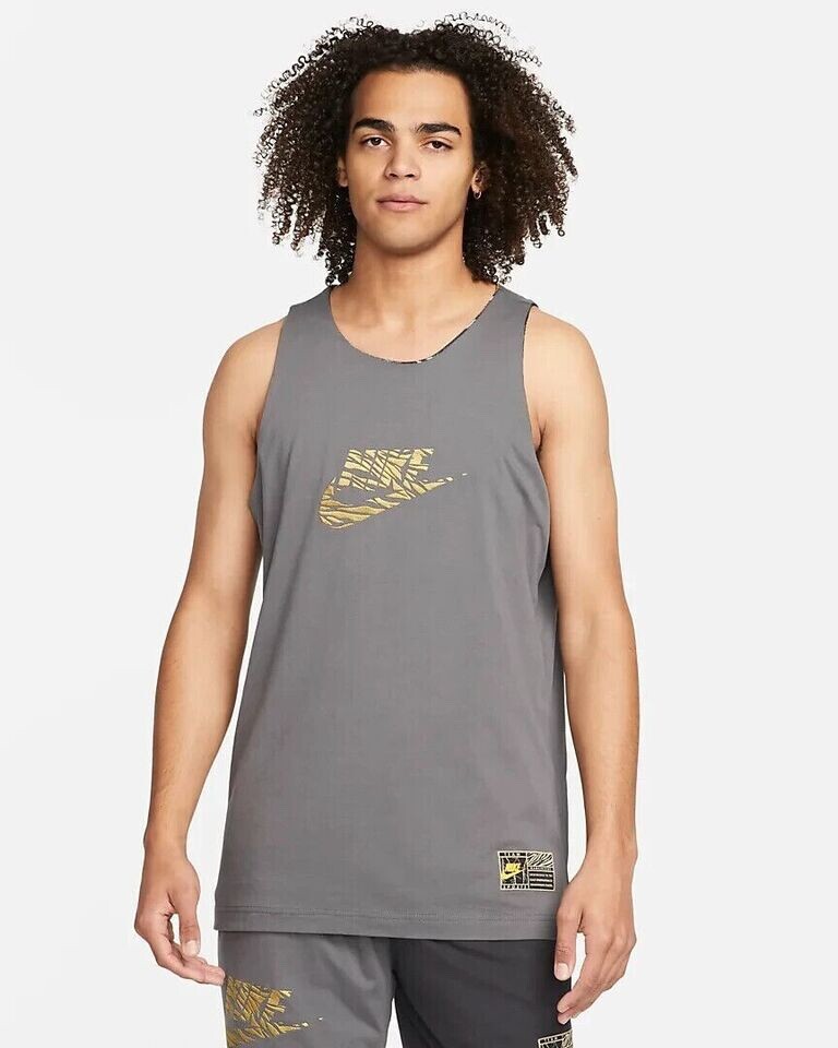 Nike Men's Premium Reversible Basketball Tank Gold Grey - DQ5830-739 Size Small gallery