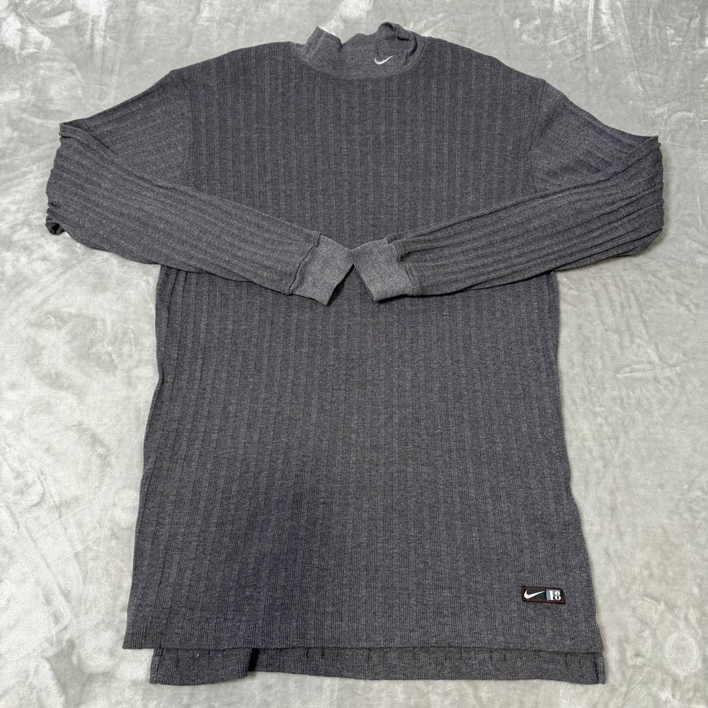 Vintage Nike Golf Gray Ribbed Knit Mock Neck Long Sleeve Shirt Men's Large