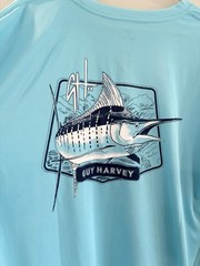 Guy Harvey Fishing Shirt Performance Long Sleeve White Aqua Blue Logo Sz L