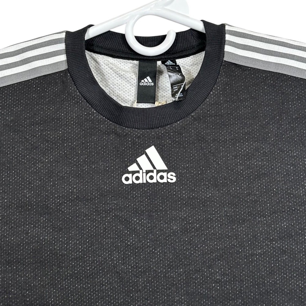 Adidas Mens Multi Sport Crew Short Sleeve Black Striped Sleeves Size Medium New