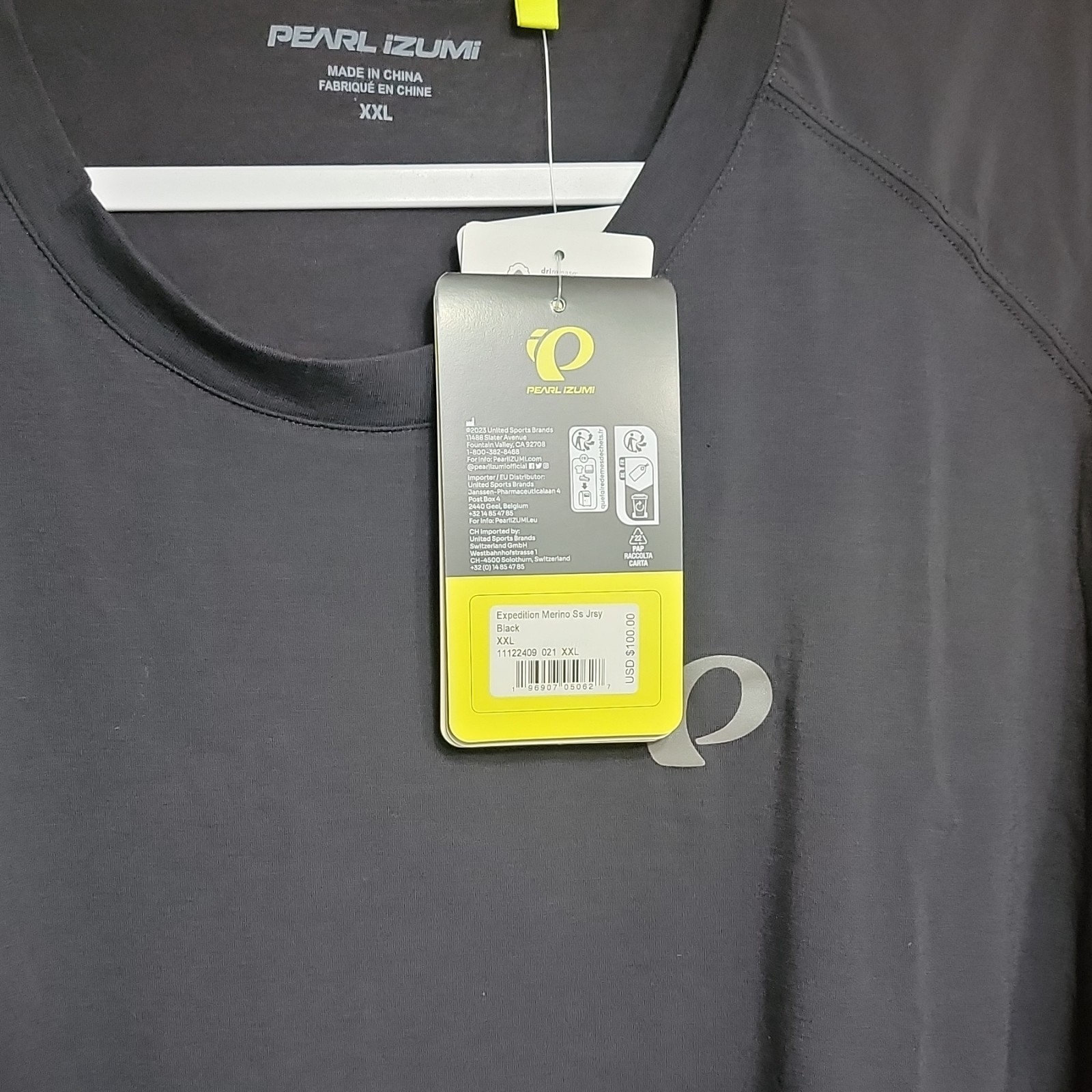 PEARL iZUMi Expedition Merino Cool Cycling Jersey Men’s 2XL Black SS gallery