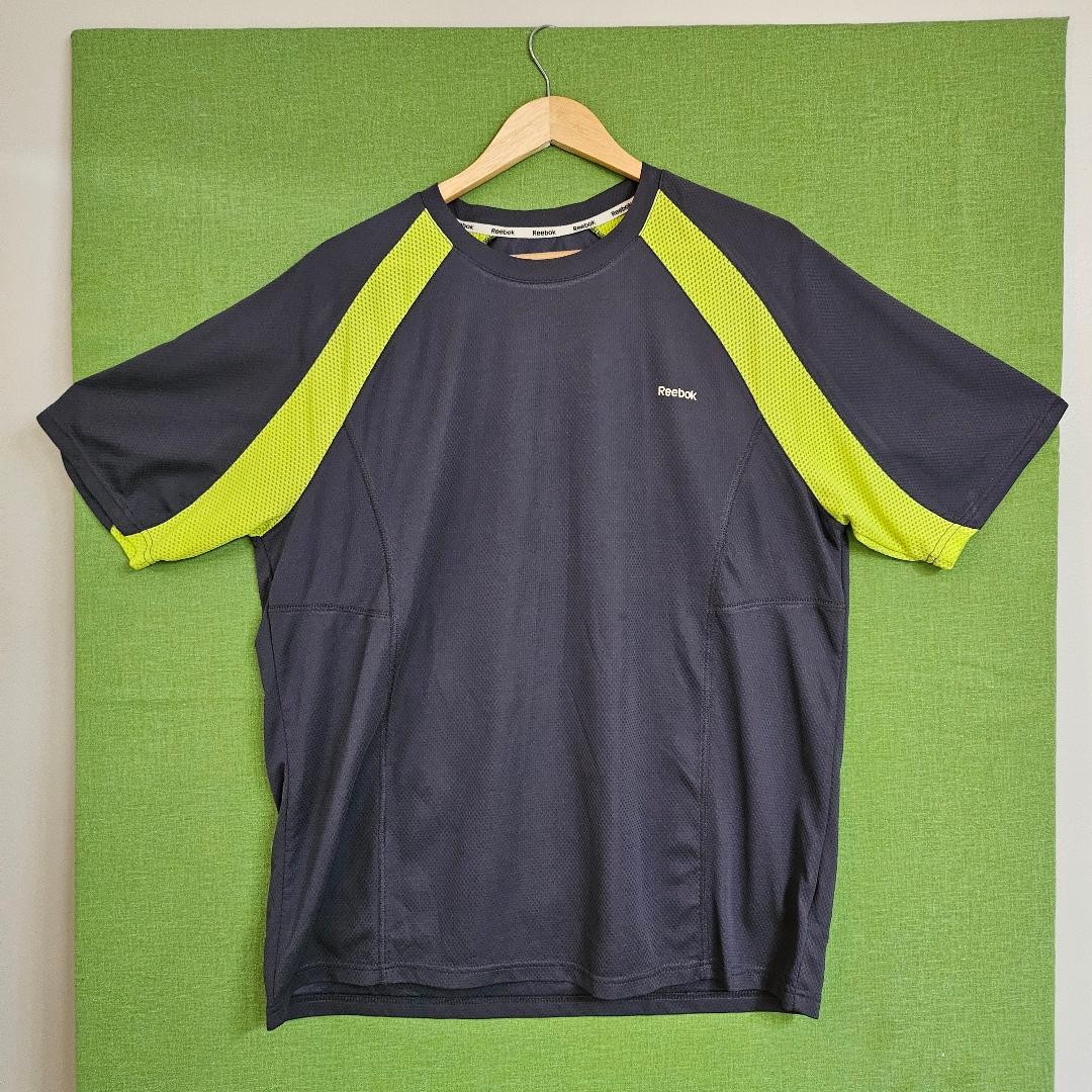 Reebok Men's Medium Hydromove Performance T-Shirt Gray Neon Yellow Athletic Gym gallery