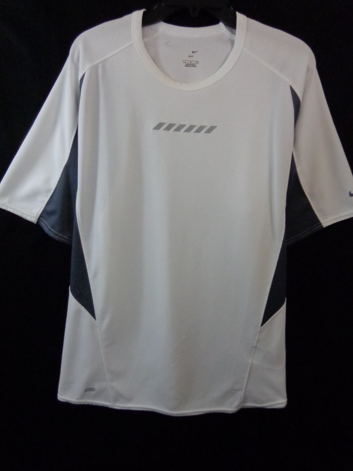 Nike T Shirt Men's L White Grey Dri Fit Short Sleeve Reflective Logo Running gallery