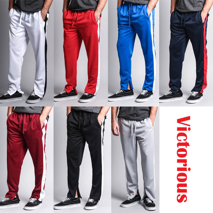 Men's Side Stripe Ankle Zip Stretch Drawstring Workout Track Pants -TR503-DD5C gallery