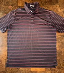 Peter Millar Mens Golf Polo Shirt XL Dark Brown With Red Stripes Short Sleeve