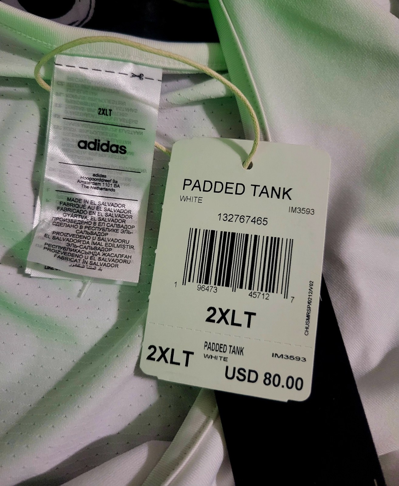 Adidas Padded Tank Top Men’s White Compression Sports Training Shirt 2XLT IM3593 gallery