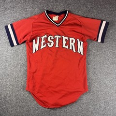 Vintage 70s Red Fox Baseball Jersey Size 40 Red Western Embroidered #34