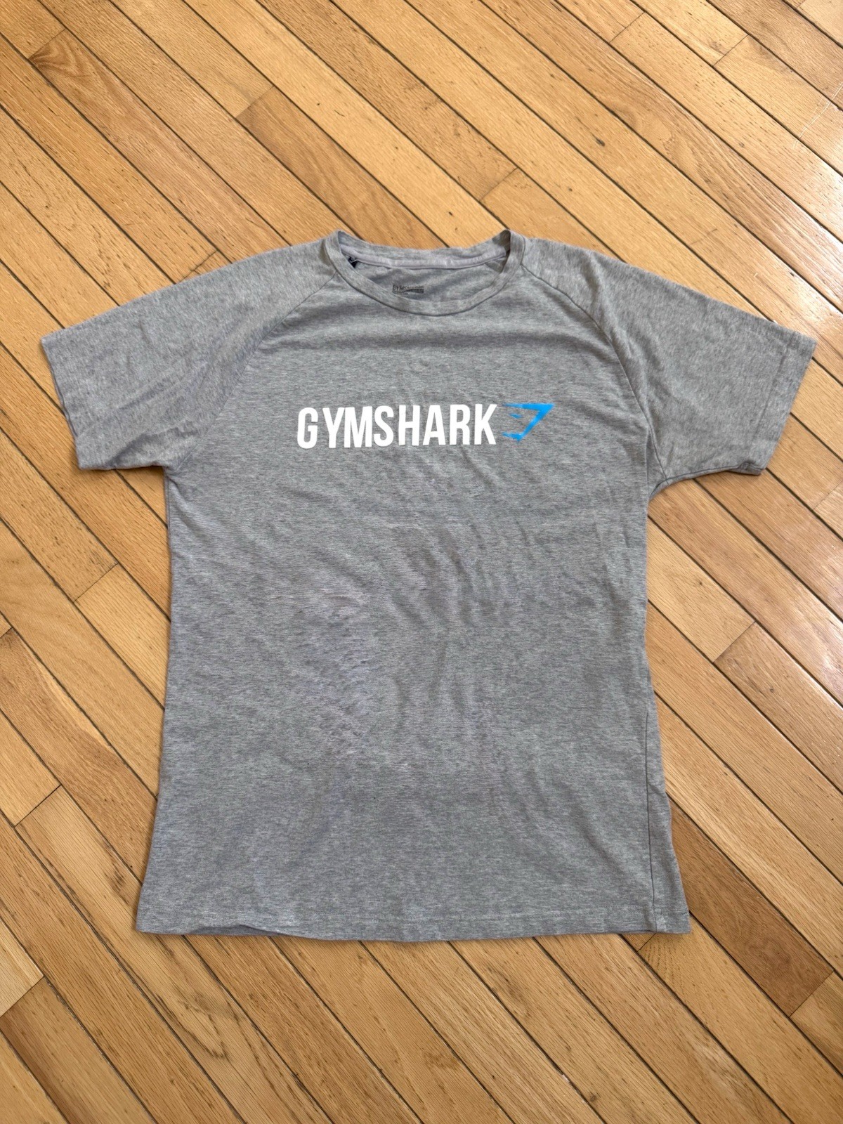 Rare OG Gymshark Apollo T-shirt grey with Blue Shark size small gallery