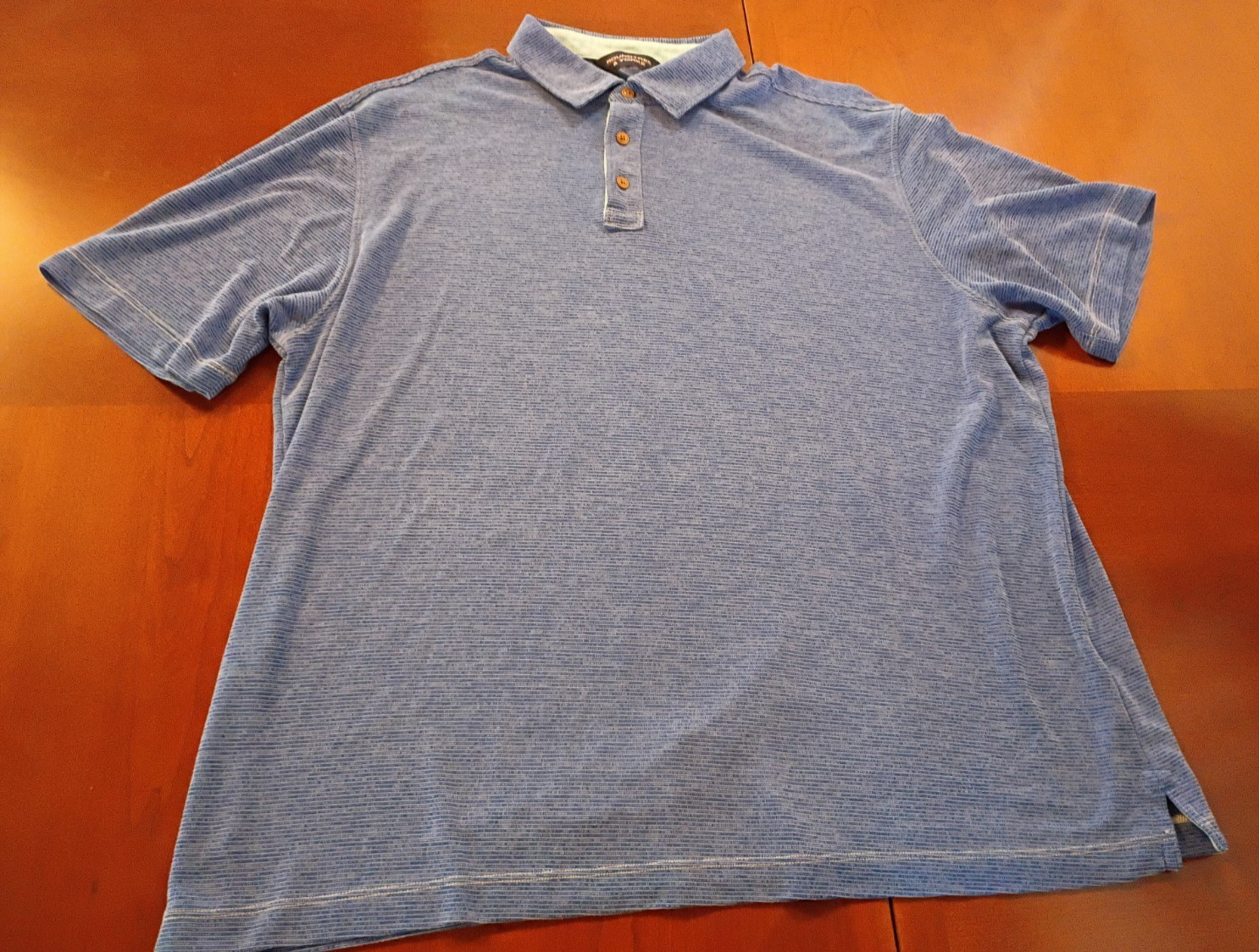 Roundtree & Yorke Polo Shirt Mens XL Blue Stripe Ribbed Golf Collar Short Sleeve gallery