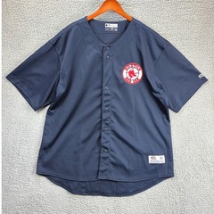 True Fan MLB Boston Red Sox Baseball Jersey Mens 2XL Navy Blue Button Up Sports
