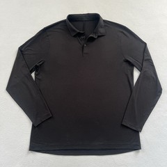 Lululemon Men Solid Black Evolution Polo Long Sleeve Collared Stretch Shirt XL