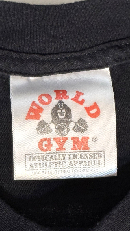 RARE Vintage World Gym MEDIUM BLACK FRONT & BACK GRAPHIC T-Shirt *VERY GOOD USED gallery